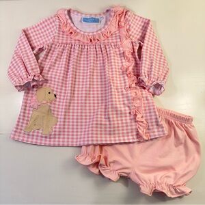 Trotter St Pink Gingham Puppy Bloomer Set 24M